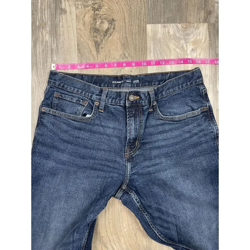 Old Navy Mens Loose Jeans 34x32 Dark Wash Blue Denim Built In Flex - Picture 5 of 7
